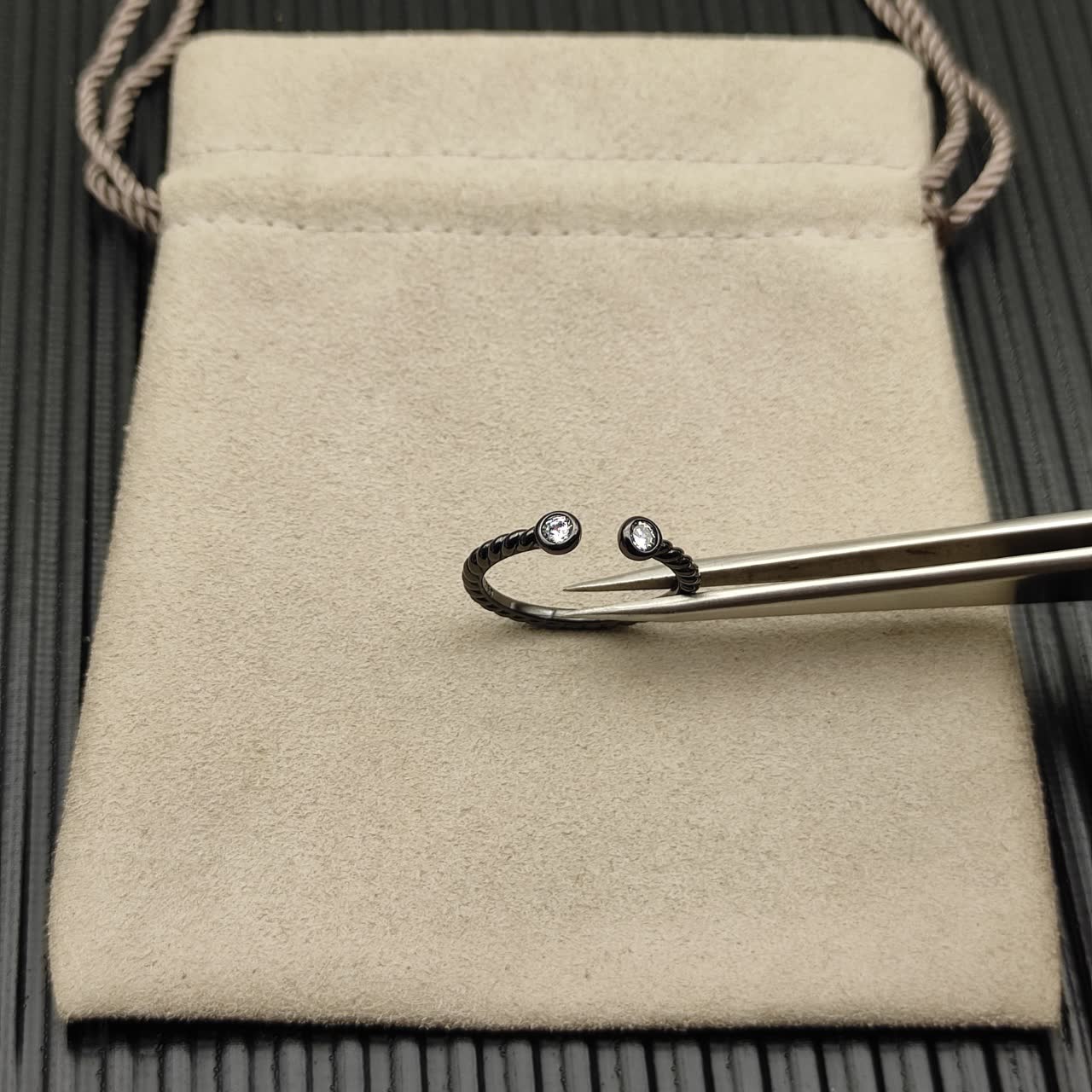 David Yurman Black Diamond Ring with Twisted Band